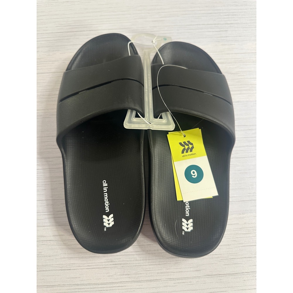 All in Motion Mens Black Slide Sandals Contoured Footbed Size 9 NWT